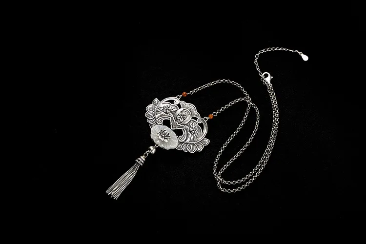 Ограниченное по времени предложение-аммонита, ammolite S925 чистого серебра Античный мозаика и tian Yu лотоса с кисточками Женские High-end подвеска на цепочке