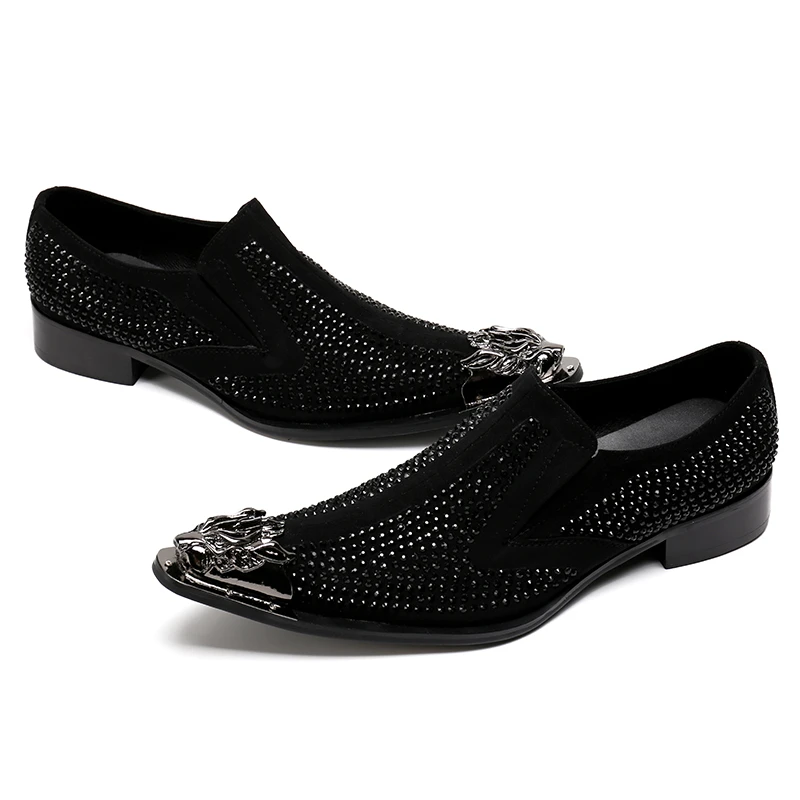 Zapatos de vestir de cuero genuino para hombre, calzado de peluquería con de y cristal hecho a mano, a la moda, sz 12, novedad|Zapatos - AliExpress