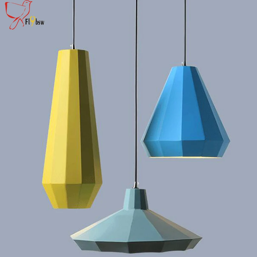 

Nordic Colorful iron art Pendant Lamps,yellow/blue/light blue 3 kinds Industrial lighting fixtures hanging lamp for Restaurant