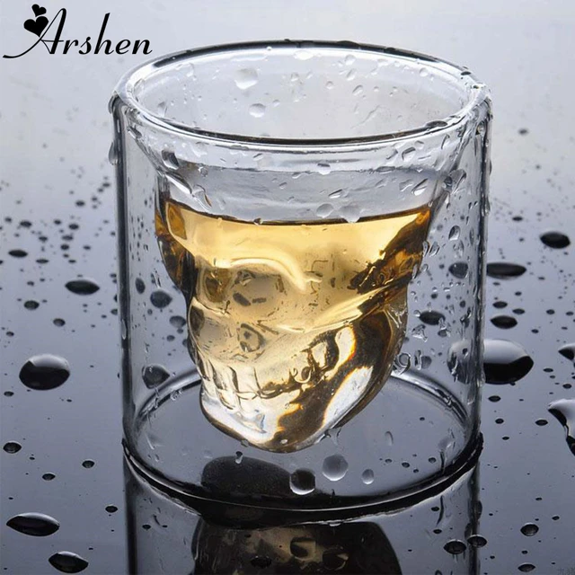 Special Offers Arshen Creative 4 Size Double Wall Skull Shot Coffee Beer Cup Transparent Wine Whiskey Champagne Cocktails Drinkware Party Gift
