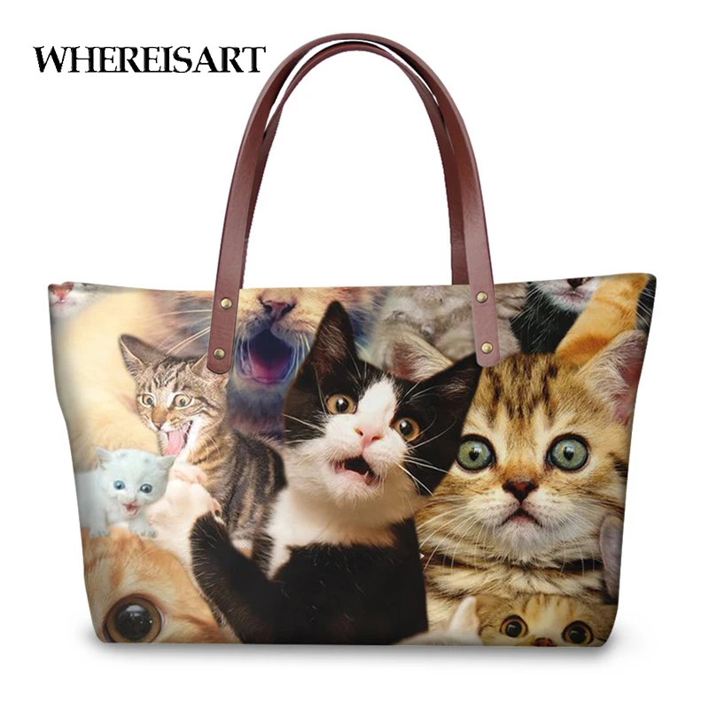 

WHEREISART 3D Selfie Dog Cat Print Handbags Luxury Women High Quality Tote Bags Fashion Ladies Girls Durable Shopping Bag Bolsa