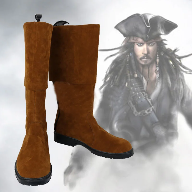 Обувь для костюмированной вечеринки «Пираты Карибы»; капитан Джек Воробей; коричневый цвет; ботинки для Хэллоуина; карнавальный костюм; аксессуары
