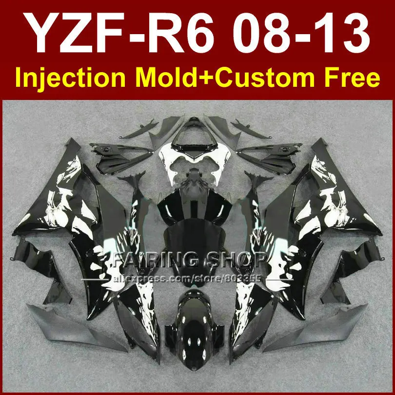 Flat black Injection mold custom fairings for YAMAHA 2008 2009 2011 2013 YZF-R6 bodywork YZF R6 08-13 aftermarket YZF1000 R6
