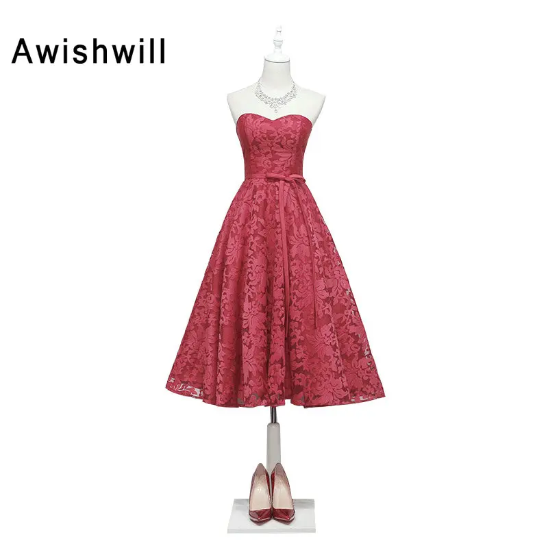 

Robe Soiree Longue Femme Simple Design Corset Back A-line Red Lace Party Formal Prom Gowns Cheap Elegant Short Evening Dresses