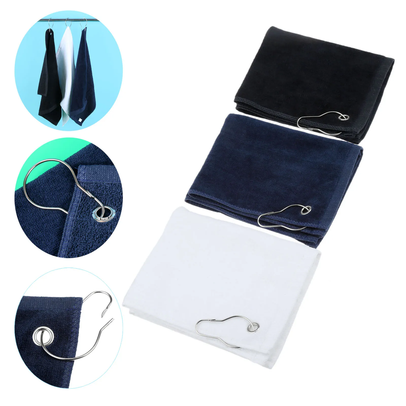 دائم ثلاثي أضعاف جولف الرياضة المشي منشفة قطن مع شنقا حلقة تسلق حلقة ل يثقب حقيبة غولف جولف التدريب أدوات تنظيف