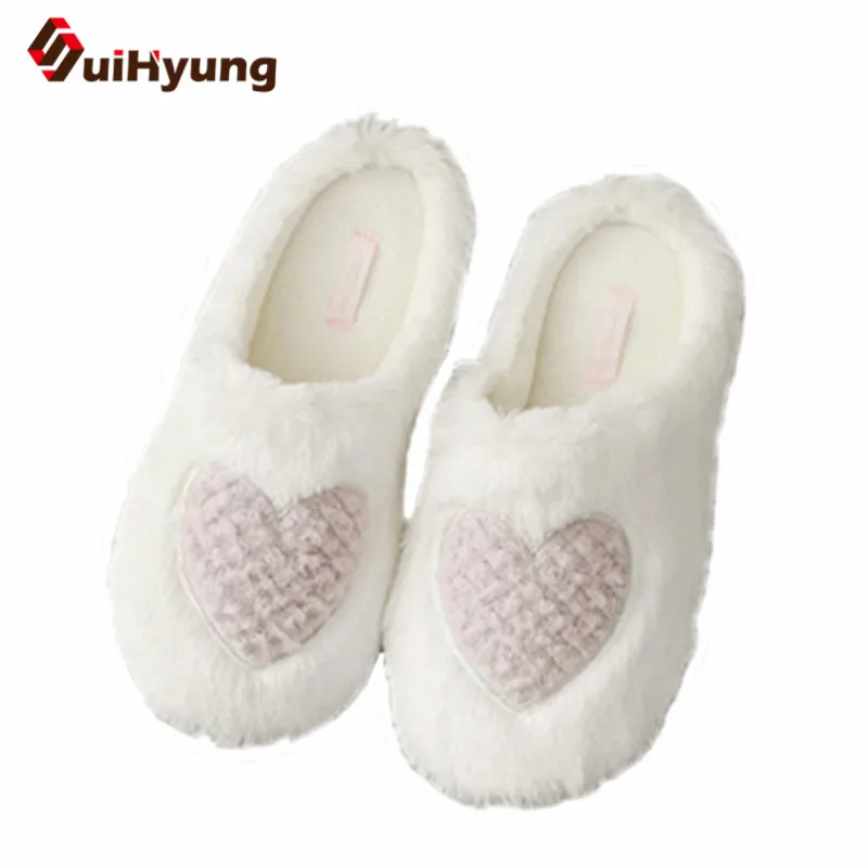 

Suihyung Autumn Winter Women Home Slippers Indoor Shoes Lovely Heart Pattern Plush Warm Flip Flops Bedroom Non-slip Slippers