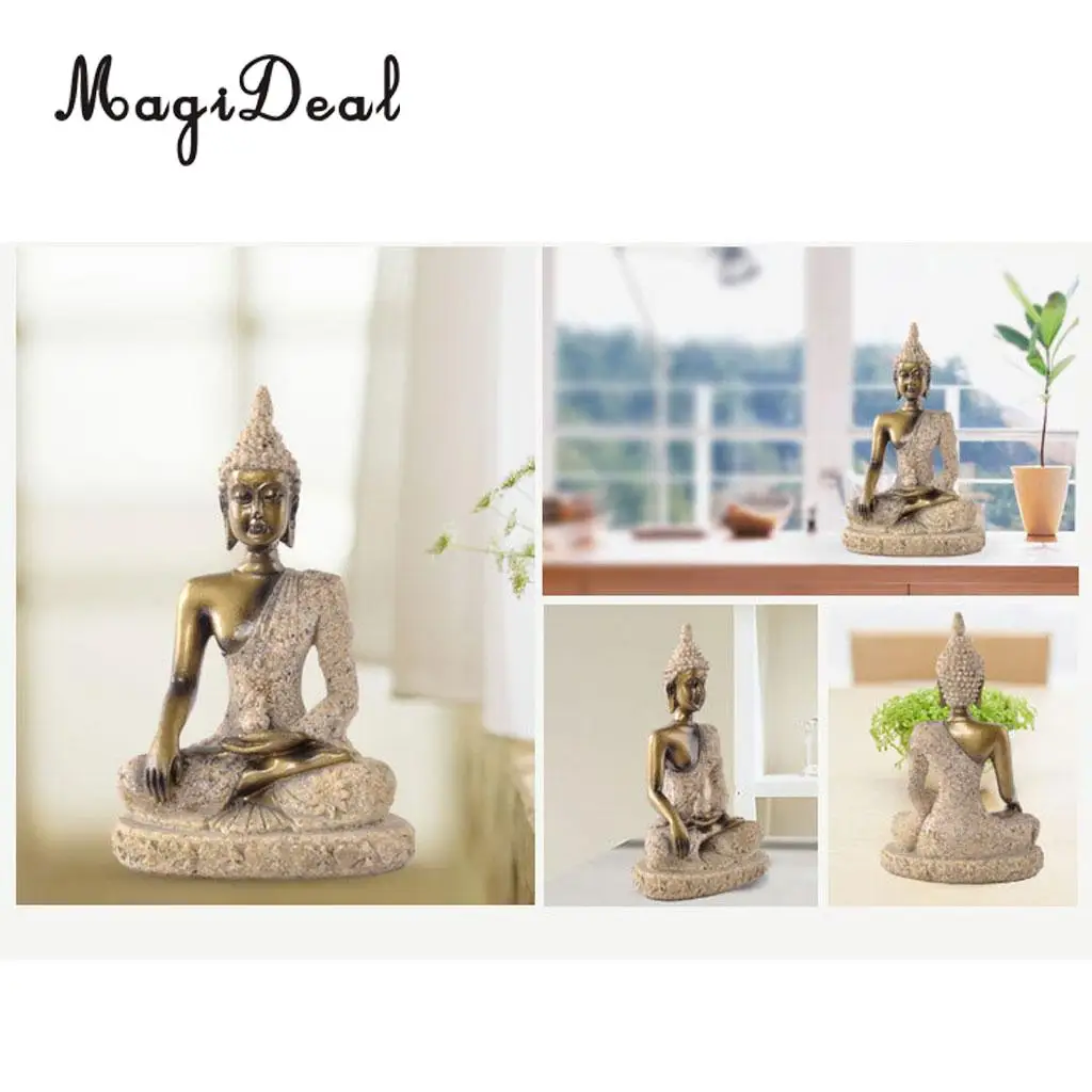 MagiDeal The Hue Sandstone Meditation Buddha Statue Sculpture Hand Carved Figurine Home Office Decor