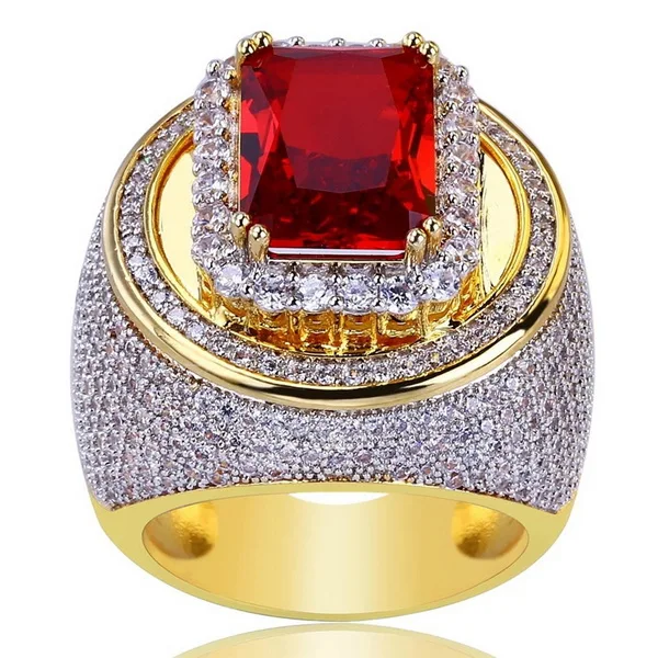 Хип-хоп шикарное крутое уличное мужское кольцо с фианитами, мужское кольцо с печаткой на палец, Золотое обручальное кольцо Bague L5N950 - Цвет основного камня: C175