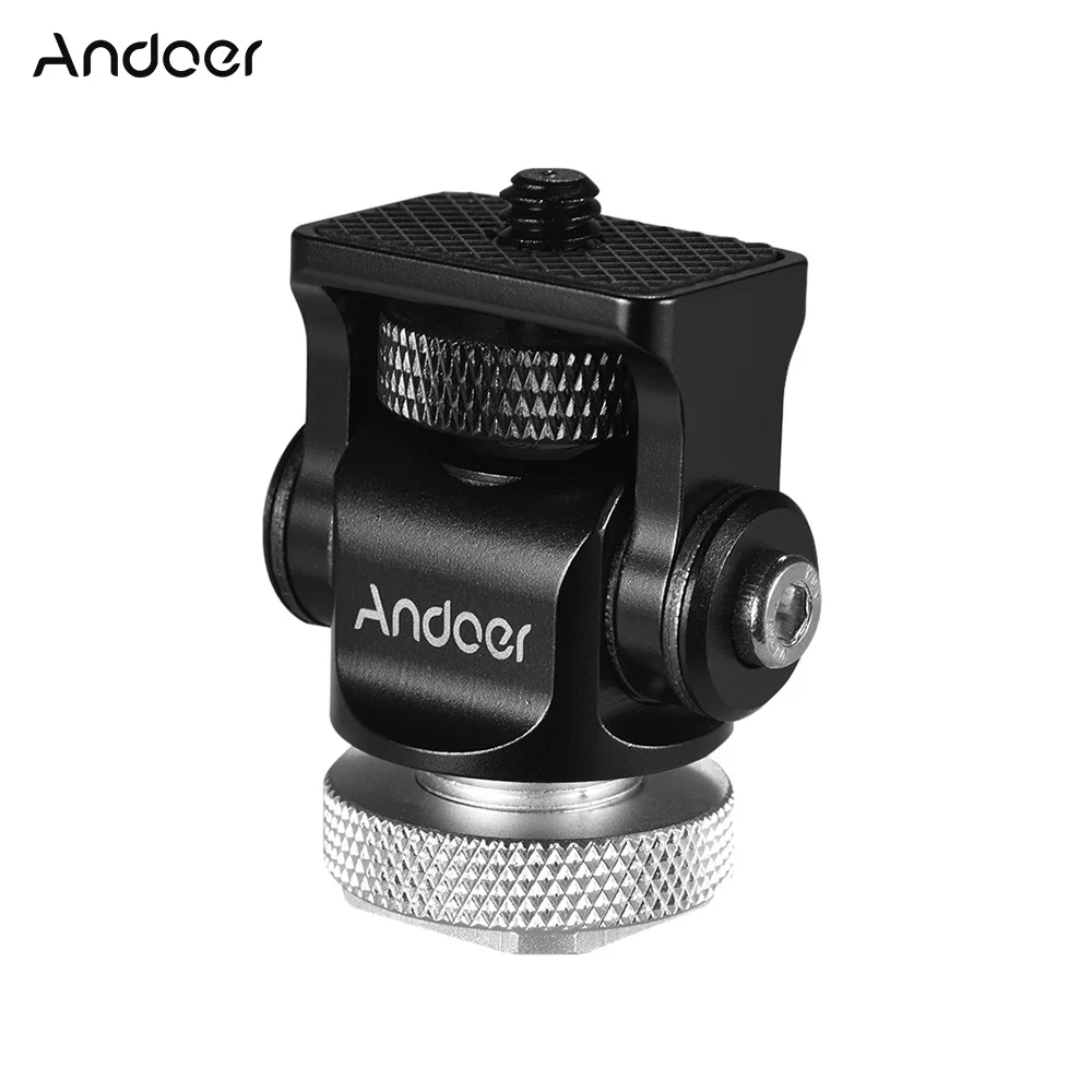 

Andoer 180 Rotary Mini Ball Head Ballhead Hot Flash Shoe Mount Adapter for DSLR Camera LED Video Light Monitor Tripod Monopod