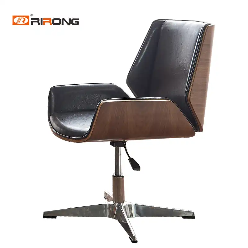 Middle Back Office Home Study Walnut Wood Veneer Leather Computer Office Chair With Wheel Office Chairs Aliexpress