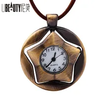 UBEAUTY 2017 NEW Antique watch necklace Retro 360 degree rotation pentagram Vintage sweater necklace men and women jewelry
