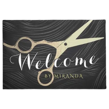

Hair Salon Hairstylist Black Gold Scissors Welcome Doormat Home Decoration Entry Non-slip Door Mat Rubber Washable Floor Home Ru