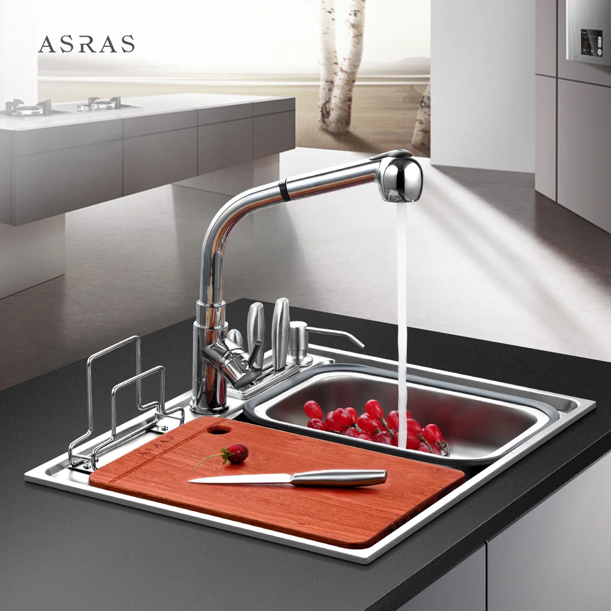 Kitchen Washbasin 304 Stainless Steel With Knife Holder Small Sink