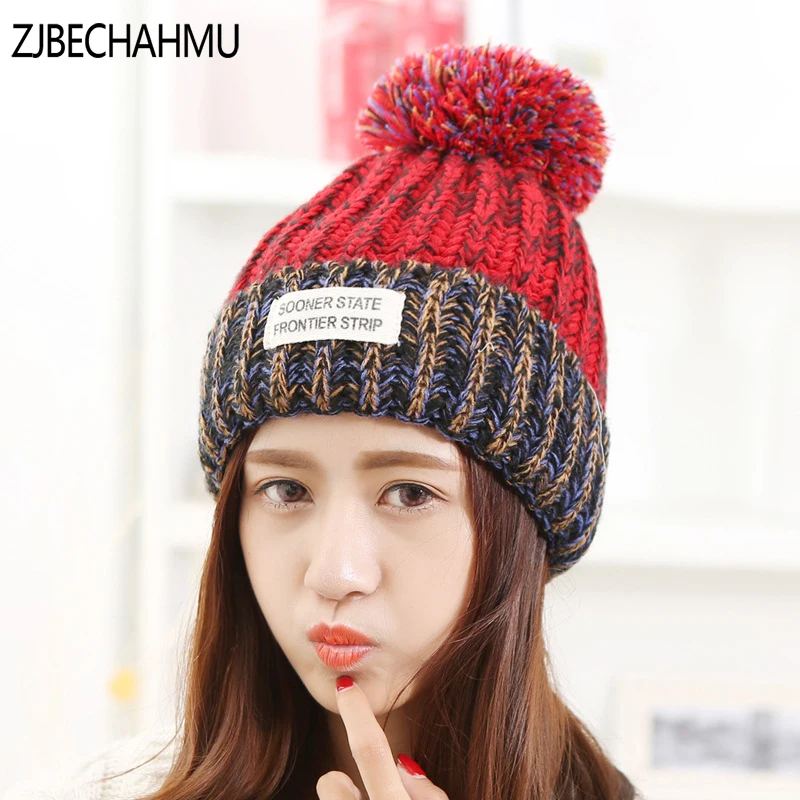 

New Fashion Woman's Warm Winter Hats Bone Feminino Knitted Cap for Woman Skullies Beanies Hats Girls skull Knitted Gorros