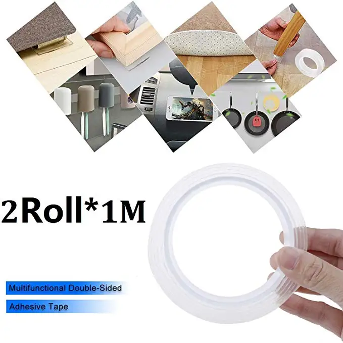 

2 Roll 1M Traceless Washable Adhesive Tape Multifunctional Double-Sided Nano Invisible Gel Pad Grip Strong Reliable