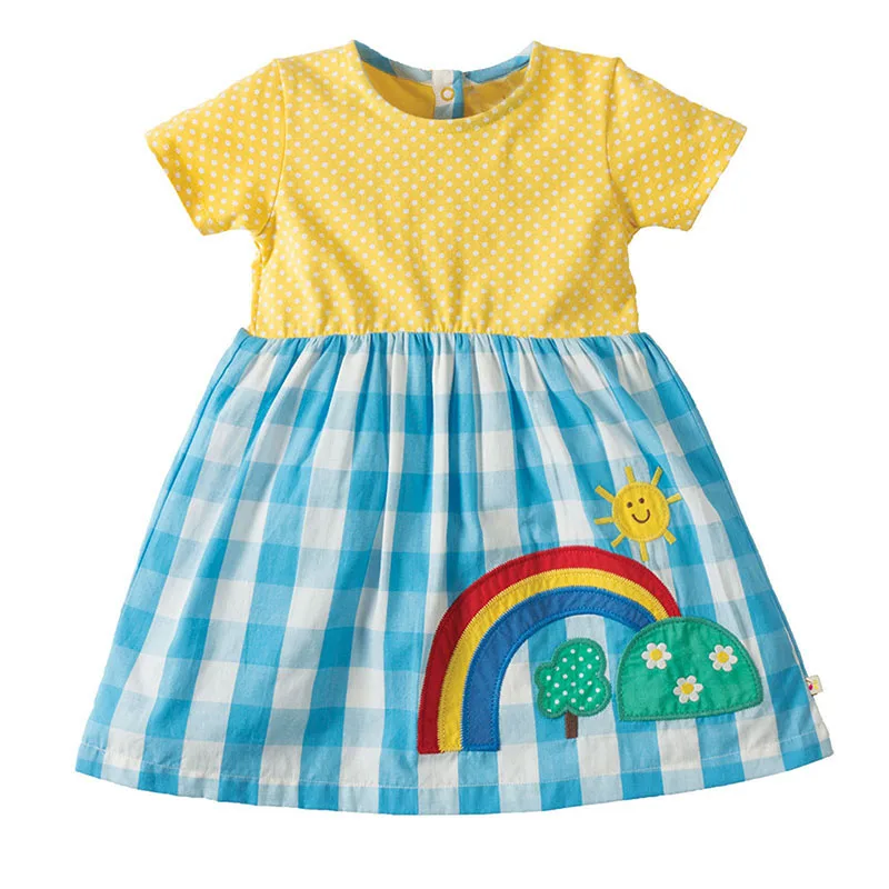 Платье для маленьких девочек с аппликацией в виде животных; коллекция года; детские летние платья для девочек; хлопковая детская Туника; трикотажное платье принцессы