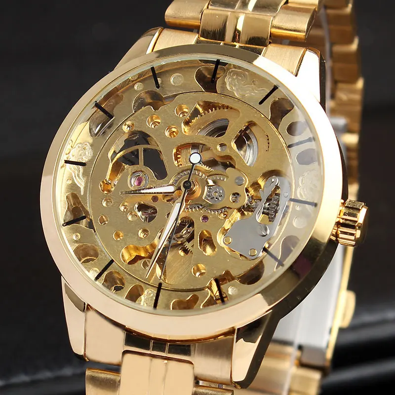 Cena Luksusowy styl męski damski damski Unisex automatyczny mechaniczny zegarek z własnym wiatrem ze stali nierdzewnej z motywem szkieletu czas prezent M103
