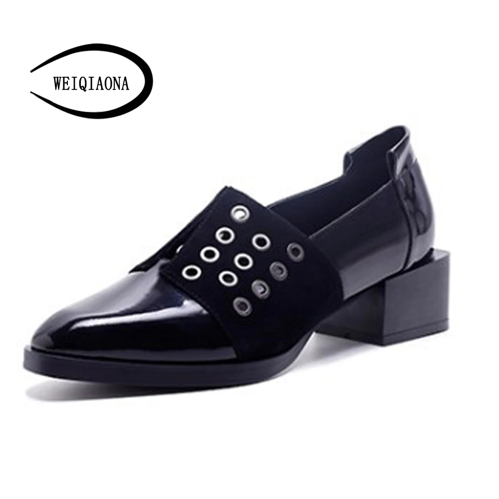

WEIQIAONA 2018 New Fashion women shoes Sexy patent leather women pumps shallow Square toe Dress shoes working shoes