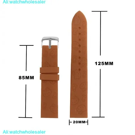 20mm Brown Cat Cartoon Silicone Jelly Rubber Lady Watch Band Straps WB1086D20JB