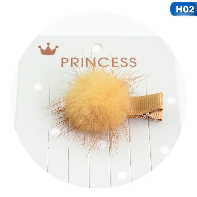 Девушка шпилька с маленьким милым мягким меховым помпоном мини плюшевый шар заколка для волос заколка для детей аксессуары для волос - Цвет: H02