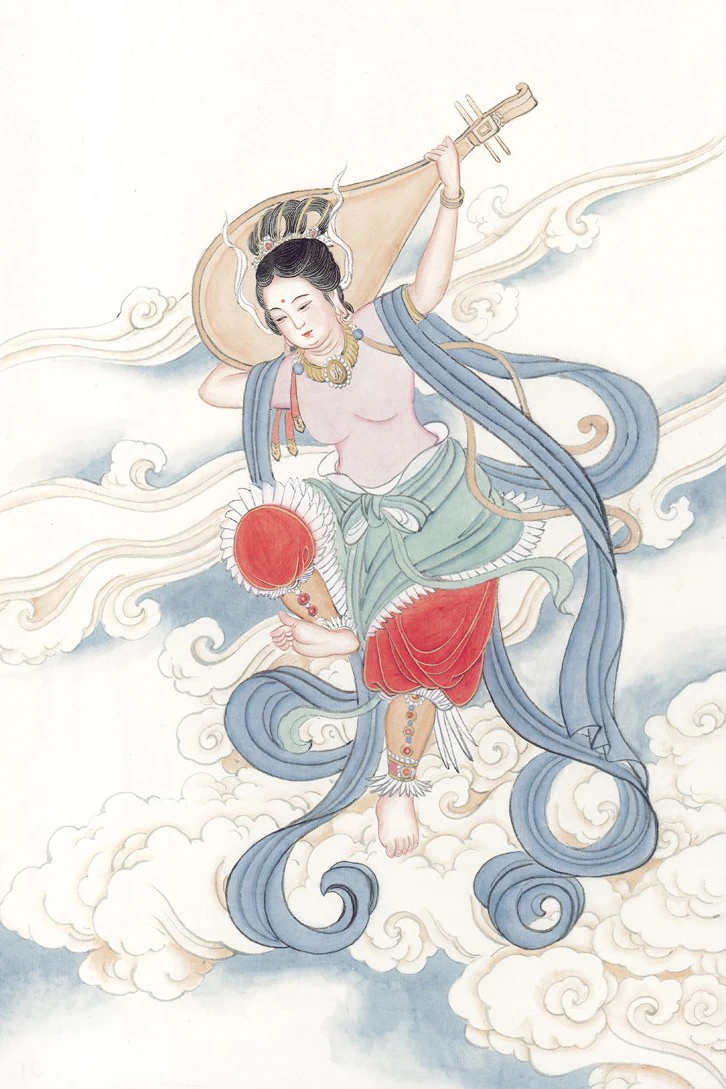 

Vintage style decoration painting traditional Chinese canvas paintings ancient Budda playing Pipa one panel