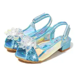 Детские платья принцессы сандалии с дизайном «Эльза» для маленьких девочек Свадебные Туфли модельные туфли на высоком каблуке сандалии