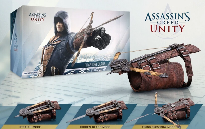 

Newest 1pcs 5generatioin ASSASSINS CREED UNITY Cosplay property sword pvc figure toy with box packed.
