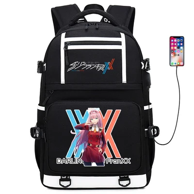 Лаванда New DARLING in the FRANXX schoolbag Printing laptop bag Men Travel bags USB Charging knapsack Oxford Backpack - Цвет: Лаванда