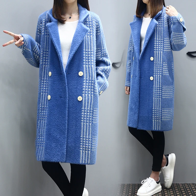 

Haute couture Women's fur coat plus size checkered jacket Winter faux fur coats female mink imitation Stylish clothes K4252