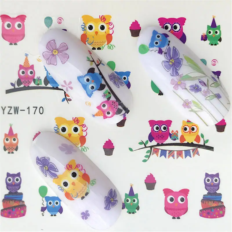 FWC, 32 дизайна, акварельные наклейки для ногтей, гео, животные, цветы, Сова, перо, переводные наклейки для ногтей, декоративные наклейки - Цвет: YZW-170