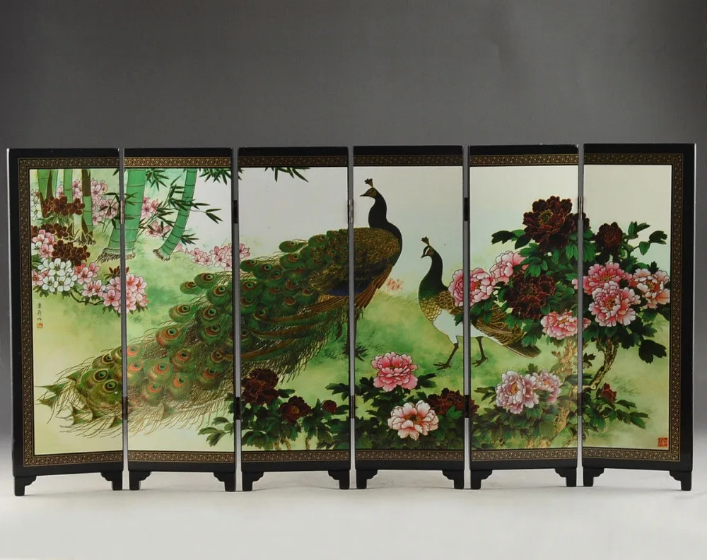 

Crafts statue GOOD CHINESE LACQUER HANDWORK PAINTING PEACOCK FOLDING DECORATION SCREEN