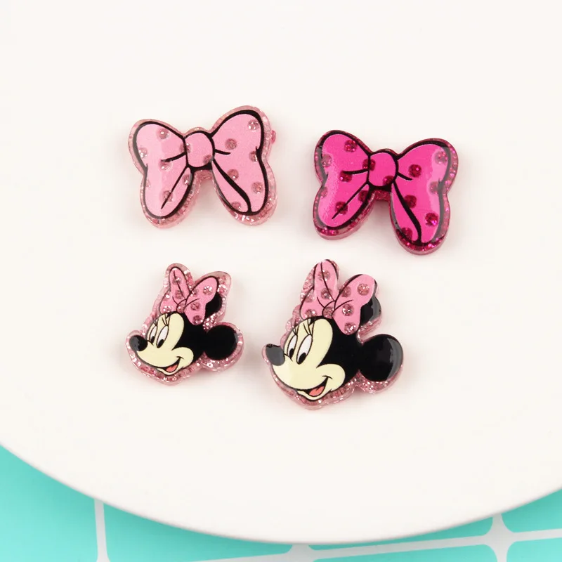 20Pcs Cute Minnie Bow Tie Planar Resin Cabochons FlatBack DIY Accessories For Phone Case Kids Charms Scrapbook Buttons