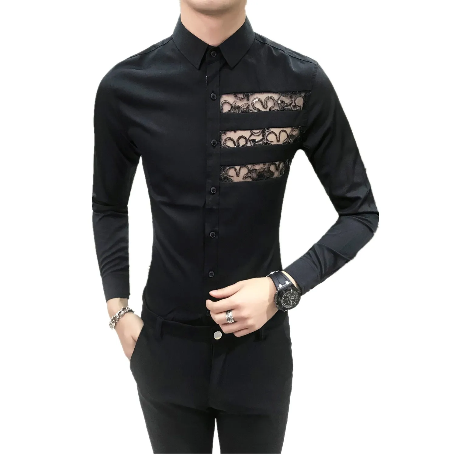 Korean Men Shirt Fashion Autumn New Slim Fit Male Shirt Long Sleeve