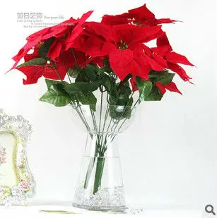 7 ветвей, Искусственный ручной работы, Рождественский цветок, poinsettia, профессиональные цветы, украшение квадратной формы