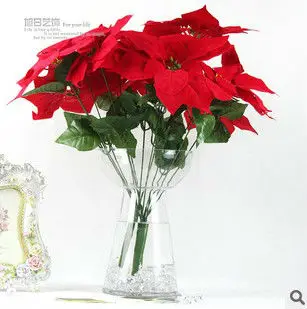 

Hotselling free shipping 7 branches artificial handmade craft Christmas flower poinsettia professional flowers square decoration