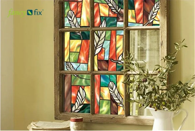 FANCY-FIX перьевая витражная плёнка на стекла, окна, уединение для гостиной, ПВХ статическая цепляющаяся декоративная пленка, легкая установка 45 см