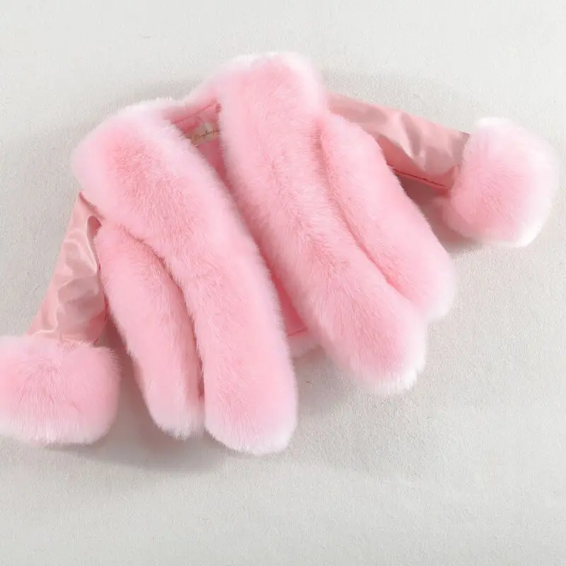 Новое зимнее Детское пальто с искусственным мехом для девочек Теплые куртки с лисьим мехом для маленьких девочек, пальто для девочек плотное пальто с мехом для девочек Детская верхняя одежда - Color: Pink
