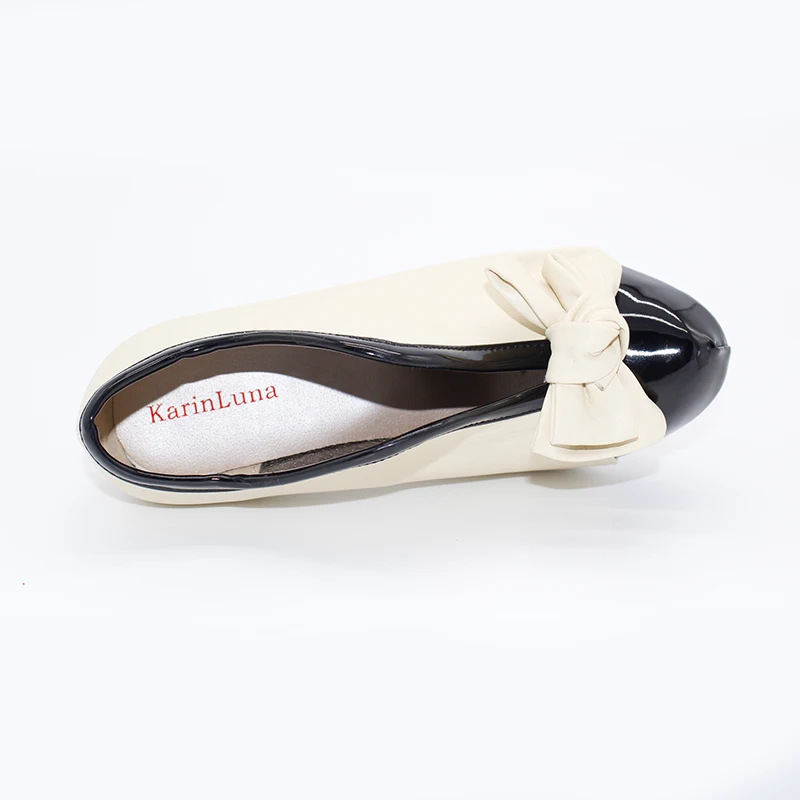 Karinluna/модные женские туфли-лодочки на высоком каблуке с бантиком, большие размеры 34-43, оптовая продажа, женская свадебная обувь на платформе