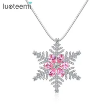 Luoteemi Снежинка Кулон на длинной цепочке модные ясно розовый циркон Кристалл Rhinestone Цветочный Ожерелья для Для женщин