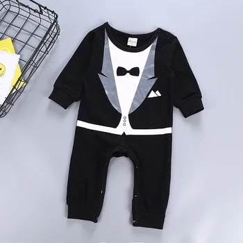 

Autumn Newborn baby cotton rompers gentleman modeling infant baby clothing Black color bebe roupas long sleeve overalls