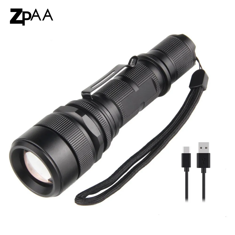 

ZPAA USB Flashlight XML L2 Powerful LED Flashlight Torch Zoomable Ultra Bright Tactical Torch Waterproof Huting Flash Light