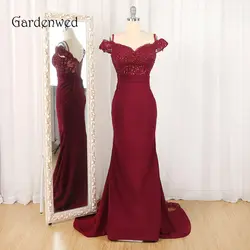 Gardenwed Горячие бордовый торжественное платье 2019 vestidos de festa Винтаж кепки рукава женщина Аппликация шифон вечерние платья