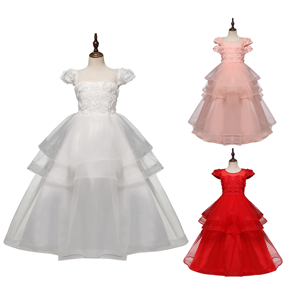 

Kids Girls Flower Dress Round Neck Bowknot Princess Bubble Dress for Wedding 998
