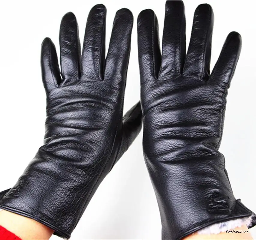 Goedkoop Handschoenen Overhaast 2018 De Nieuwe Vrouwelijke Lederen Handschoenen Hertenleer Rechte Zacht En Delicate Fluwelen Voering Herfst Winter Weatherization