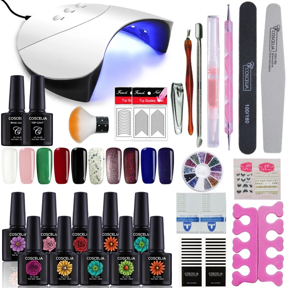 

Nail Art Manicure 36w UV LED Lamp Dryer for Gel Nail Kit 10pcs Nail Polish Kit 80 Colors for Choose Nail Extension Set