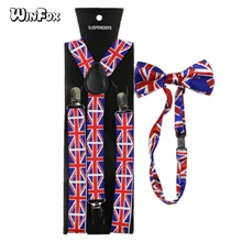 Winfox, винтажный темно-синий, красный, британский флаг, стиль 2,5 см, широкие подтяжки, галстук-бабочка, набор для женщин и мужчин, подтяжки, подтяжки, галстук-бабочка