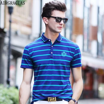 

AIRGRACIAS Men England Style Striped Poloshirt Short Sleeve New 2019 Summer Elasticity Camisa Tops shirt Brand Clothing