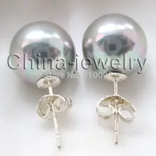 DDBeautiful 14 мм идеальная круглая серая Морская раковина жемчужные серьги-925 серебряные серьги-гвоздики