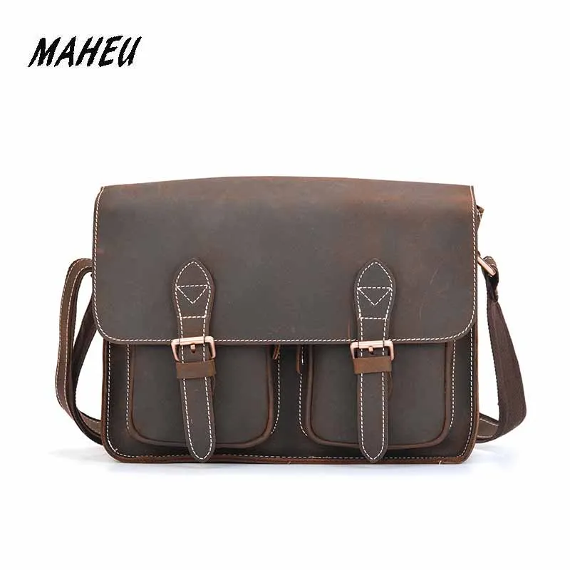 

MAHEU Famous Crazy Horse Male's Leather Shoulder Bag Vintage Briefcase Men's Messenger Bags Man's Crossbody Bag Russia New Hot