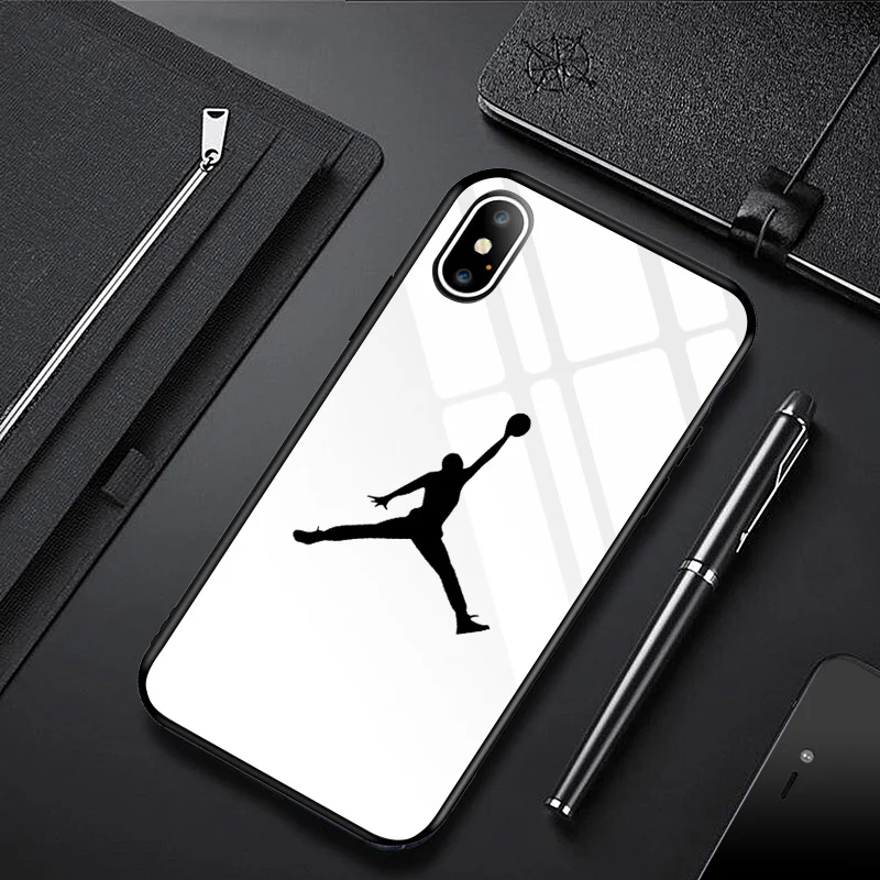 GYKZ Jordan Phone Cases For iPhone XS MAX XR X 7 8 6 6s Plus Luxury Sports Simple Glossy Tempered Glass Back Cover Coque Capa